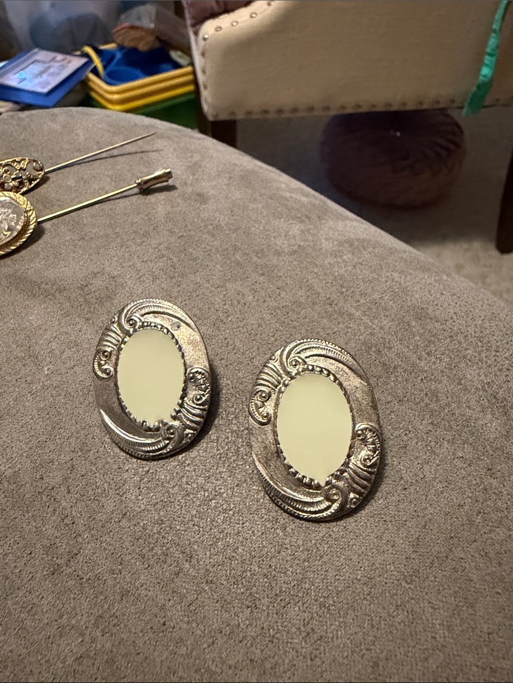 Vintage Silver-Tone Oval Statement Earrings